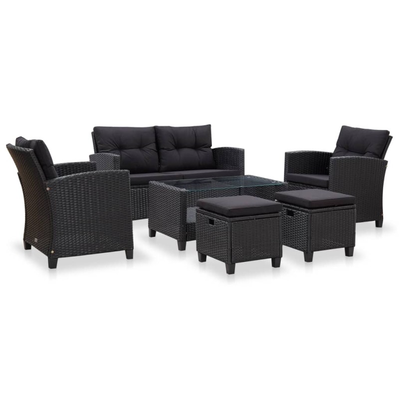 vidaXL Set de sofás de jardín 6 piezas y cojines ratán sintético negro vidaXL Set de sofás de jardín 6 piezas y cojines ratán sintético negro