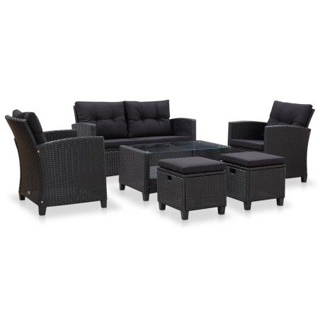 vidaXL Set de sofás de jardín 6 piezas y cojines ratán sintético negro