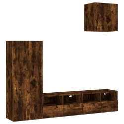vidaXL Muebles de TV de pared 4 pzas madera ingeniería roble ahumado
