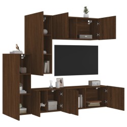 vidaXL Muebles de TV de pared 5 pzas madera de ingeniería marrón roble