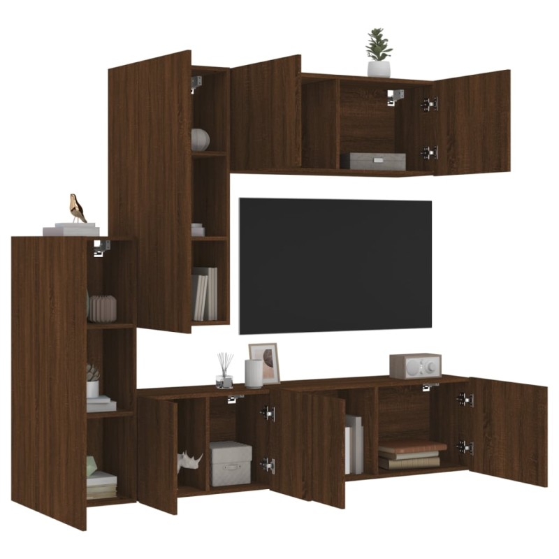 vidaXL Muebles de TV de pared 5 pzas madera de ingeniería marrón roble