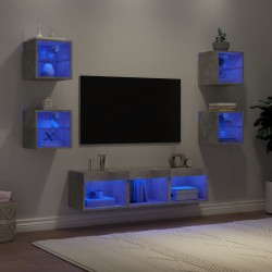 vidaXL Muebles TV pared con LED 7 pzas madera ingeniería gris hormigón