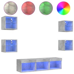 vidaXL Muebles TV pared con LED 7 pzas madera ingeniería gris hormigón