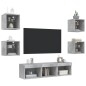 vidaXL Muebles TV pared con LED 7 pzas madera ingeniería gris hormigón