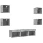 vidaXL Muebles TV pared con LED 7 pzas madera ingeniería gris hormigón
