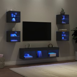 vidaXL Muebles de TV de pared con LED 7 pzas madera ingeniería negro