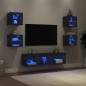 vidaXL Muebles de TV de pared con LED 7 pzas madera ingeniería negro