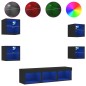 vidaXL Muebles de TV de pared con LED 7 pzas madera ingeniería negro