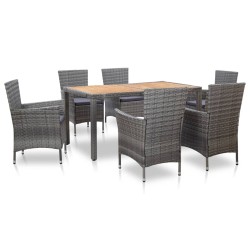 vidaXL Set de comedor de jardín 7 pzas y cojines ratán sintético gris