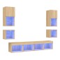 vidaXL Muebles TV pared con LED 8 pzas madera ingeniería roble Sonoma