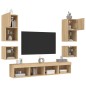 vidaXL Muebles TV pared con LED 8 pzas madera ingeniería roble Sonoma