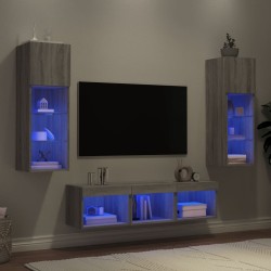 vidaXL Muebles TV pared con LED 5 pzas madera ingeniería gris Sonoma