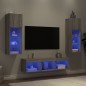 vidaXL Muebles TV pared con LED 5 pzas madera ingeniería gris Sonoma vidaXL Muebles TV pared con LED 5 pzas madera ingeniería gris Sonoma