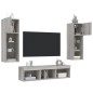 vidaXL Muebles TV pared con LED 5 pzas madera ingeniería gris Sonoma vidaXL Muebles TV pared con LED 5 pzas madera ingeniería gris Sonoma