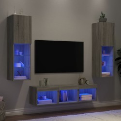 vidaXL Muebles TV pared con LED 5 pzas madera ingeniería gris Sonoma