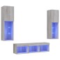 vidaXL Muebles TV pared con LED 5 pzas madera ingeniería gris Sonoma