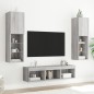vidaXL Muebles TV pared con LED 5 pzas madera ingeniería gris Sonoma