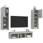 vidaXL Muebles TV pared con LED 5 pzas madera ingeniería gris Sonoma