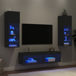 vidaXL Muebles de TV de pared con LED 6 pzas madera ingeniería negro