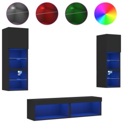 vidaXL Muebles de TV de pared con LED 6 pzas madera ingeniería negro