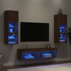 vidaXL Muebles TV pared con LED 6 pzas madera ingeniería marrón roble