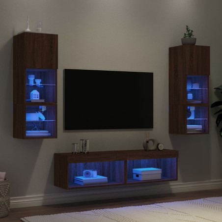 vidaXL Muebles TV pared con LED 6 pzas madera ingeniería marrón roble