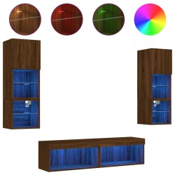 vidaXL Muebles TV pared con LED 6 pzas madera ingeniería marrón roble