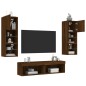 vidaXL Muebles TV pared con LED 6 pzas madera ingeniería marrón roble