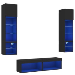 vidaXL Muebles de TV de pared con LED 6 pzas madera ingeniería negro