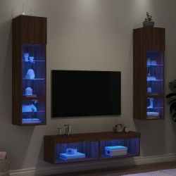 vidaXL Muebles TV pared con LED 6 pzas madera ingeniería marrón roble