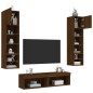 vidaXL Muebles TV pared con LED 6 pzas madera ingeniería marrón roble