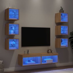 vidaXL Muebles TV pared con LED 8 pzas madera ingeniería roble Sonoma