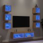 vidaXL Muebles TV pared con LED 8 pzas madera ingeniería roble Sonoma vidaXL Muebles TV pared con LED 8 pzas madera ingeniería roble Sonoma