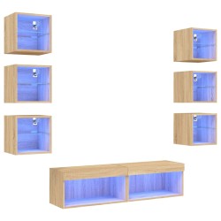 vidaXL Muebles TV pared con LED 8 pzas madera ingeniería roble Sonoma