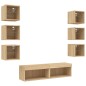 vidaXL Muebles TV pared con LED 8 pzas madera ingeniería roble Sonoma vidaXL Muebles TV pared con LED 8 pzas madera ingeniería roble Sonoma