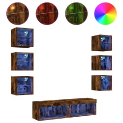 vidaXL Muebles TV pared con LED 8 pzas madera ingeniería roble ahumado