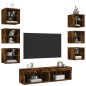 vidaXL Muebles TV pared con LED 8 pzas madera ingeniería roble ahumado