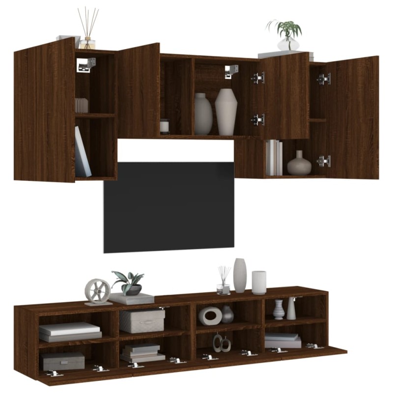vidaXL Muebles de TV de pared 5 pzas madera de ingeniería marrón roble