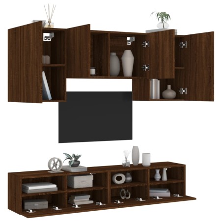 vidaXL Muebles de TV de pared 5 pzas madera de ingeniería marrón roble