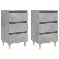 vidaXL Mesitas de noche 2 uds patas madera gris hormigón 40x35x69 cm