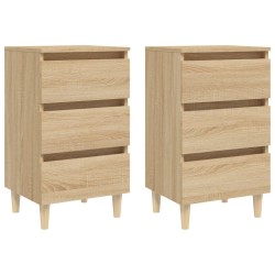 vidaXL Mesitas de noche 2 uds patas de madera roble Sonoma 40x35x69 cm