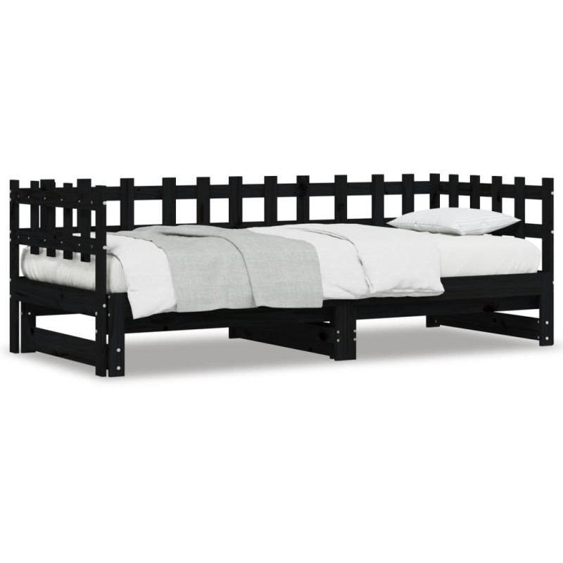 vidaXL Sofá cama extraíble madera maciza de pino negro 2x(80x200) cm vidaXL Sofá cama extraíble madera maciza de pino negro 2x(80x200) cm