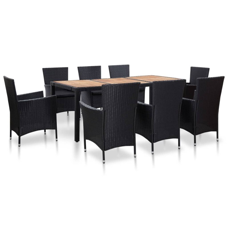 vidaXL Set comedor de jardín 9 piezas y cojines ratán sintético negro vidaXL Set comedor de jardín 9 piezas y cojines ratán sintético negro