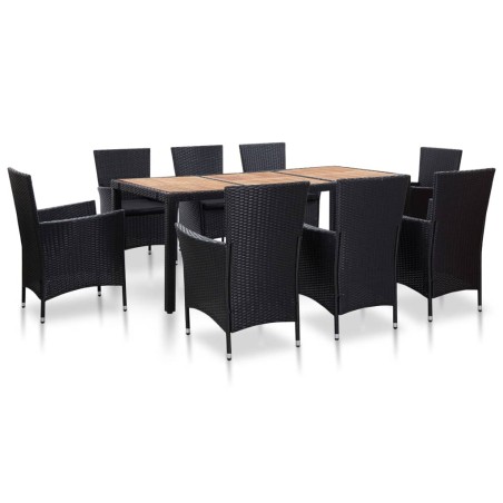 vidaXL Set comedor de jardín 9 piezas y cojines ratán sintético negro 