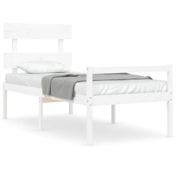 vidaXL Cama para personas mayores con cabecero madera maciza blanco