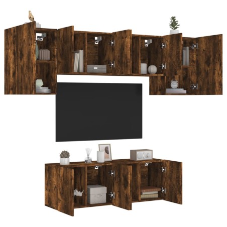 vidaXL Muebles de TV de pared 6 pzas madera ingeniería roble ahumado