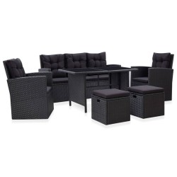 vidaXL Set muebles de jardín 6 piezas y cojines ratán sintético negro