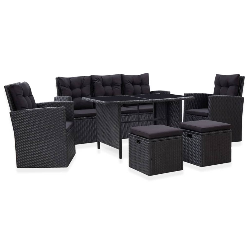 vidaXL Set muebles de jardín 6 piezas y cojines ratán sintético negro vidaXL Set muebles de jardín 6 piezas y cojines ratán sintético negro