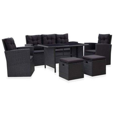 vidaXL Set muebles de jardín 6 piezas y cojines ratán sintético negro
