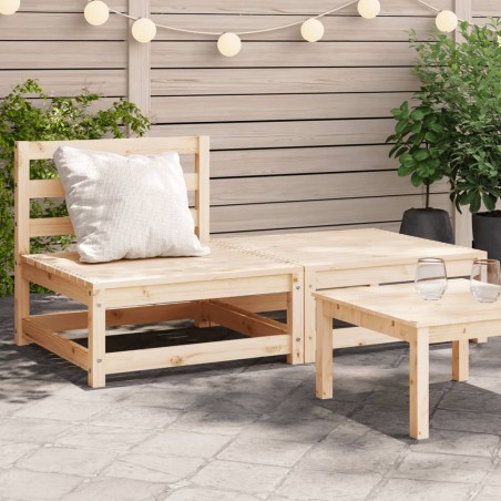 vidaXL Sofá jardín sin reposabrazos con reposapiés madera maciza pino